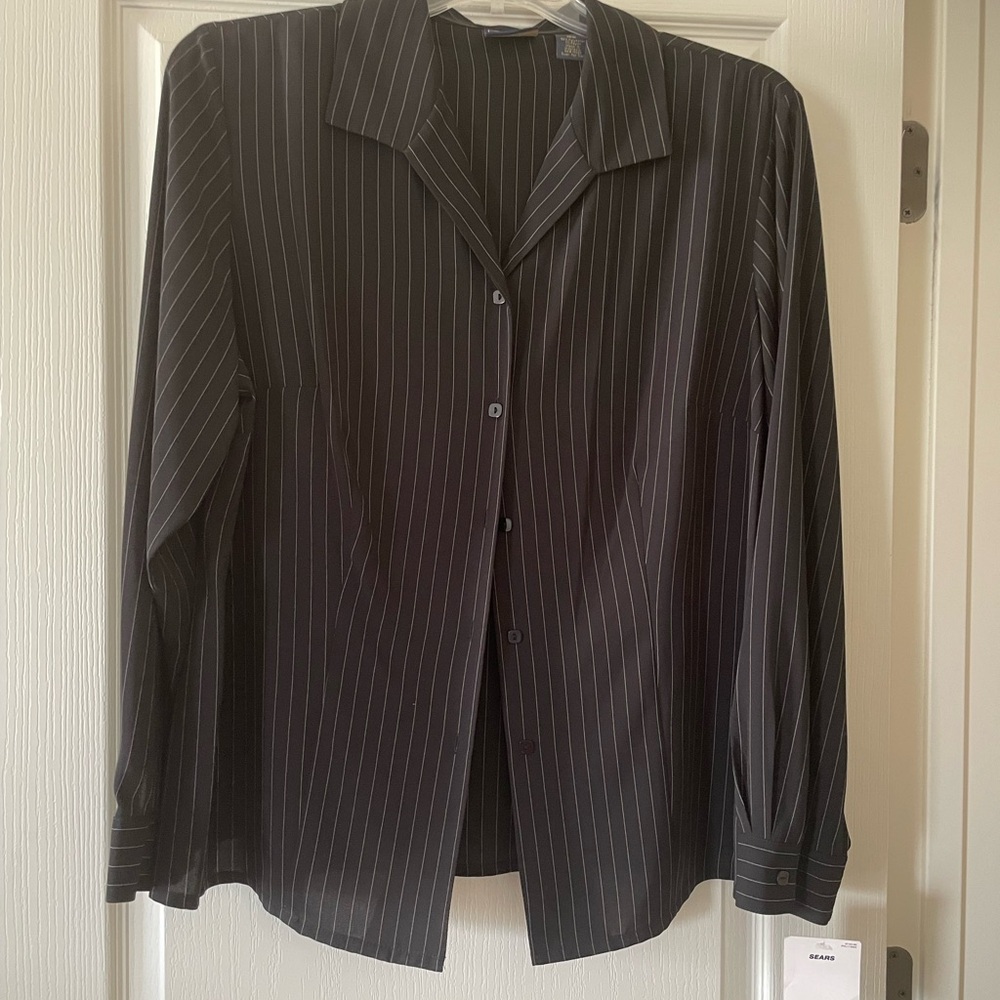 Laura Scott Black Pinstripe Blouse